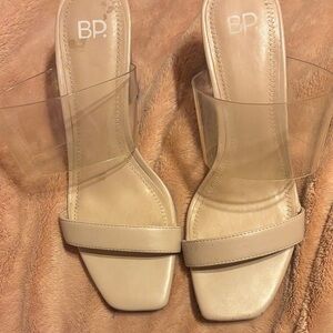 BP Women's Tan Heels with Transparent Strap